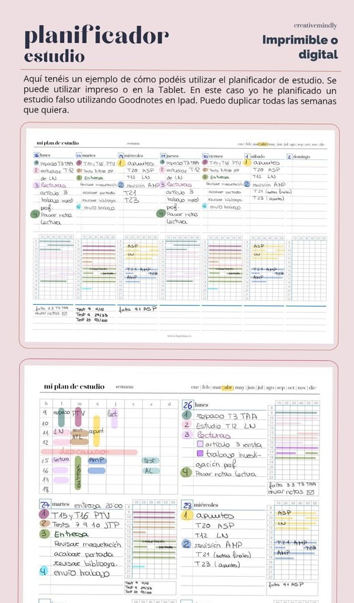 💎 🖌️ Planificador de estudios y tiempos imprimible 4385 | stay inspired all year long