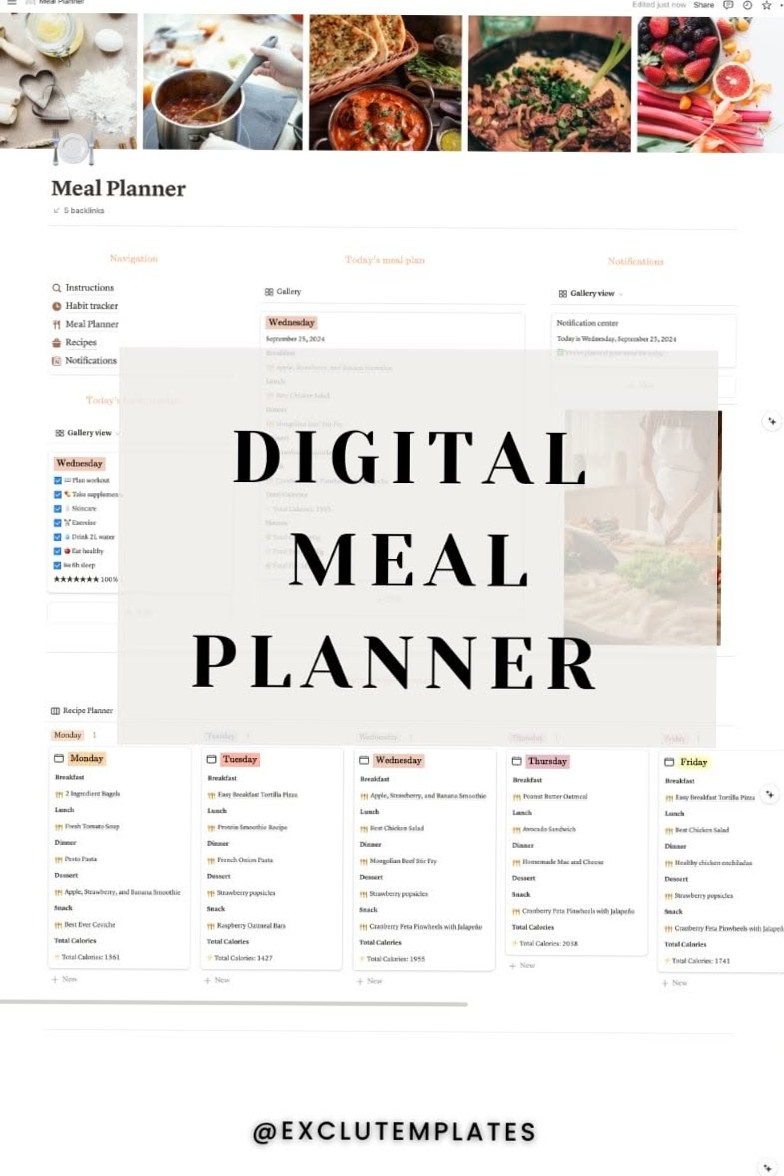 📍 📍 pro digital dashboard: Ultimate Meal Planner Notion Template with Calorie & Macro Tracking