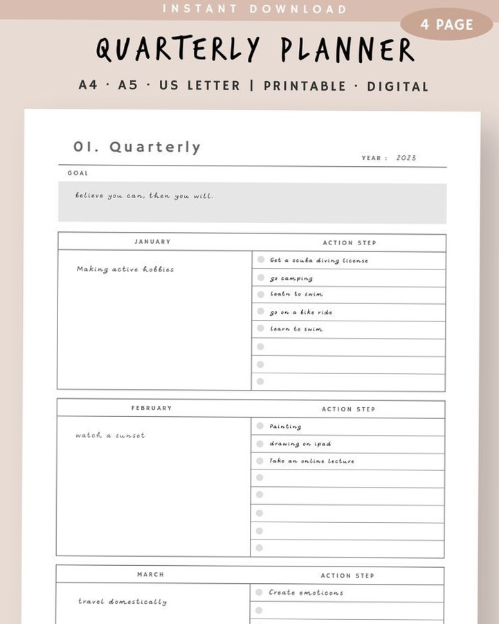 📊 📁 Quarterly Planner — 3 Months Overview & Goals Printable | secret to staying productive