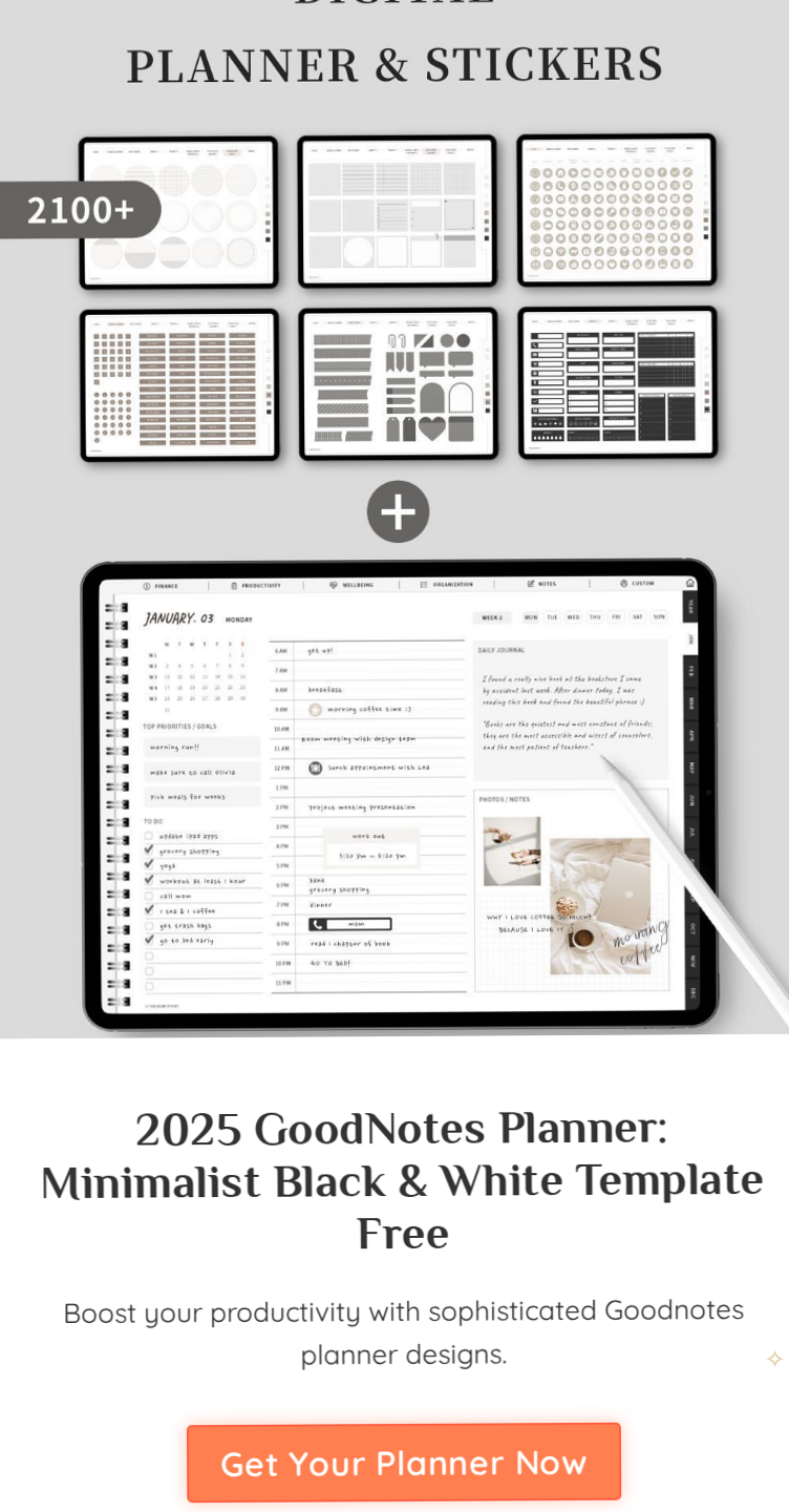 🌸 👰 romanticize your routine: 2025 Minimalist Black & White GoodNotes Planner for Students & Creatives