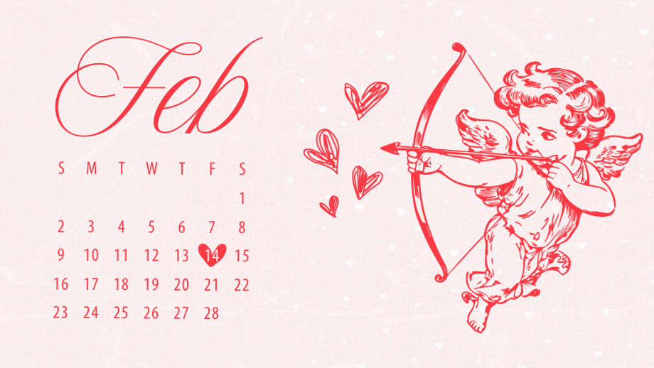 ✨ 🎀 romanticize your routine: Pink & Red Illustrated February 2025 Calendar Wallpaper