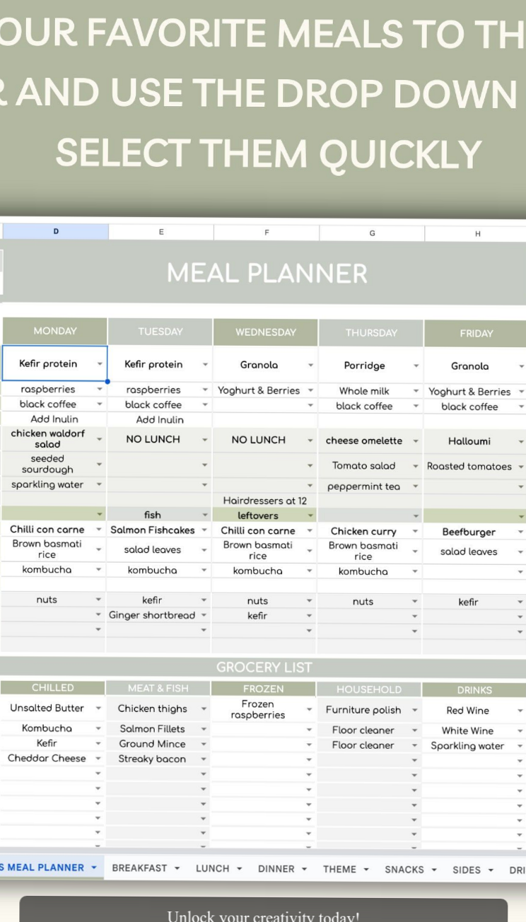 🌈 📍 romanticize your routine: Sage Green Weekly Meal Planner Template | Google Sheets