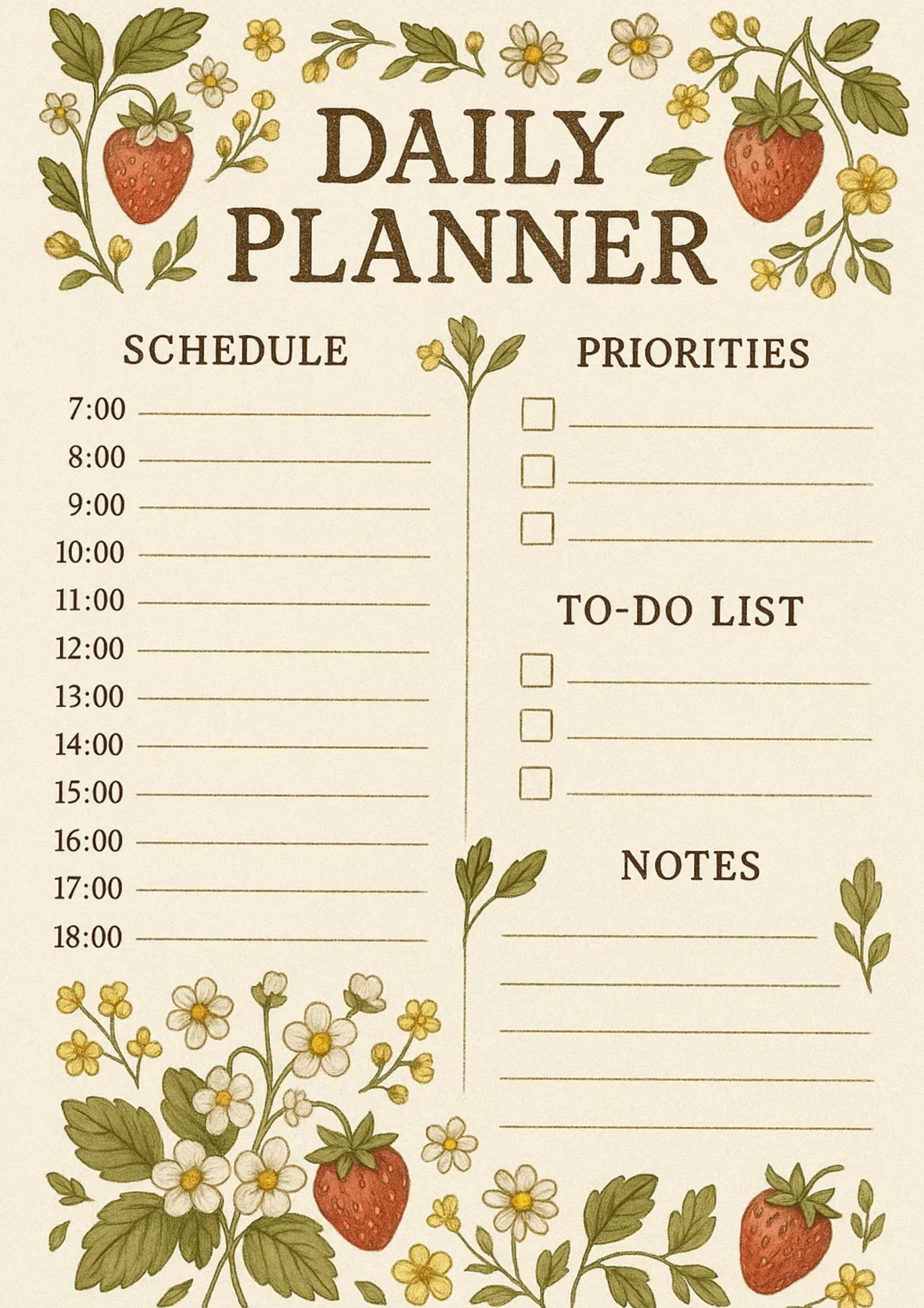 📁 🖇️ romanticize your routine: Strawberry Daily Planner | Cottagecore Vintage Organizer