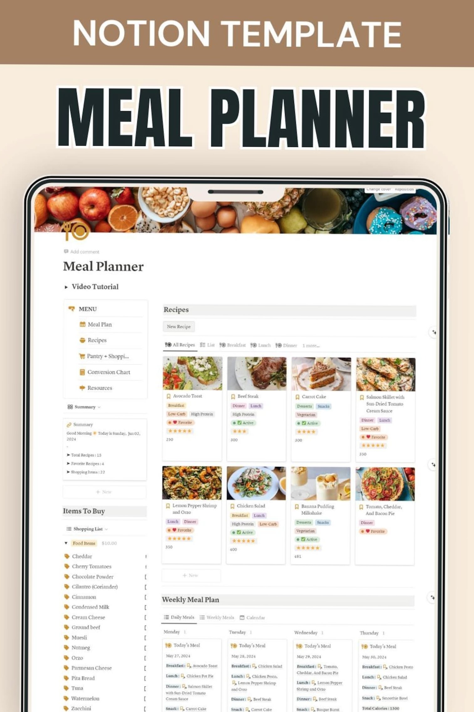🌿 🎀 seamless organization hack: Streamline Meal Planning with Notion Recipes & Grocery Guide