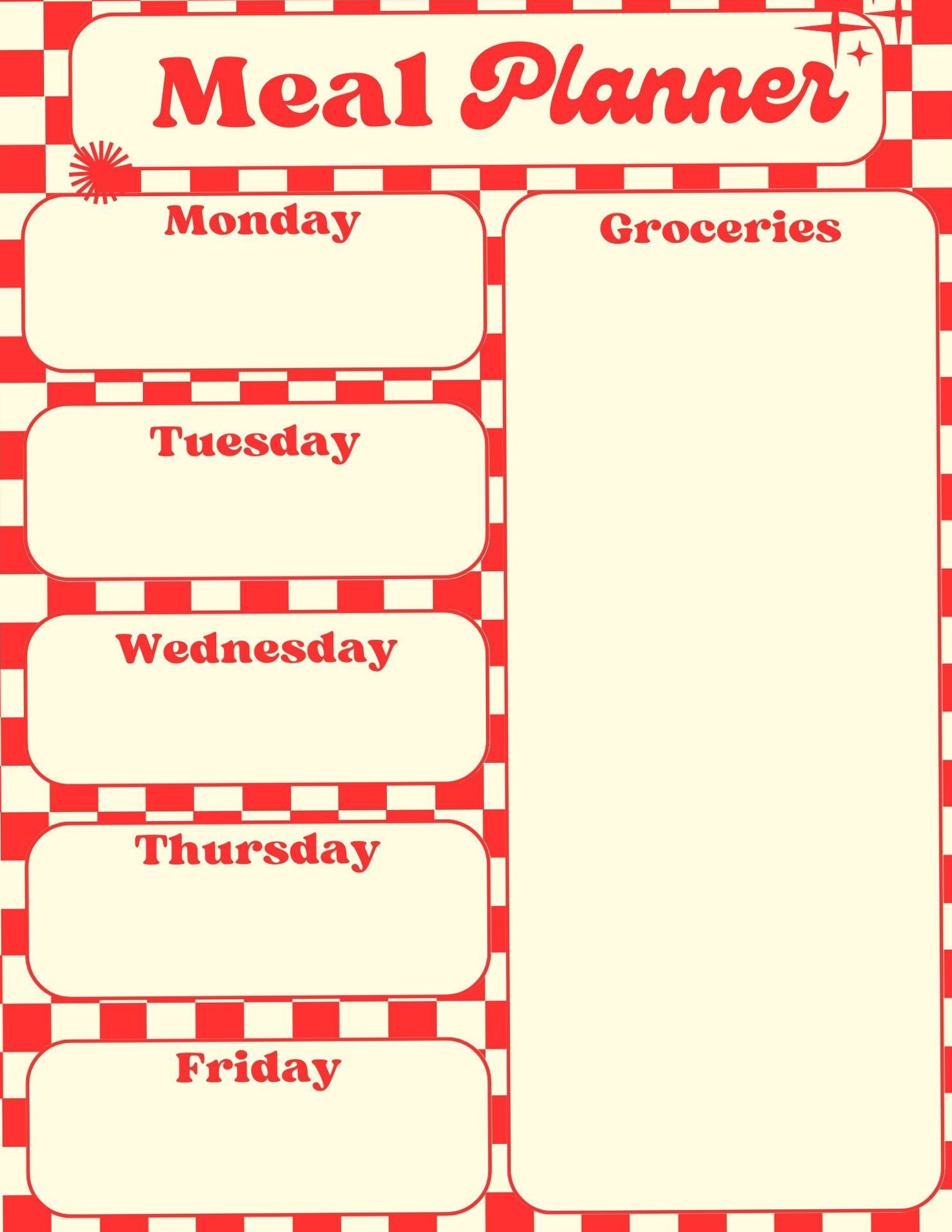 📊 📊 secret to staying productive: Retro Weekly Meal Planner Design
