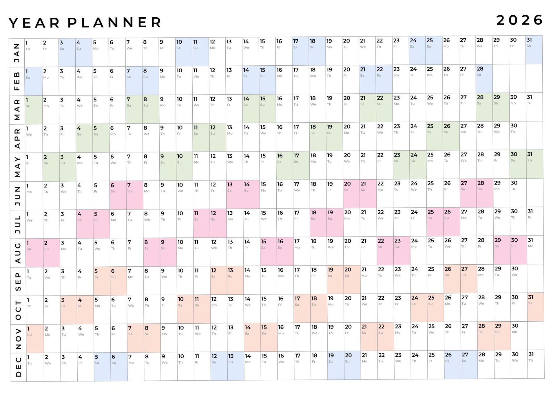 ☁️ 🤍 secret to staying productive: 2026 Year at a Glance Free Google Docs Template