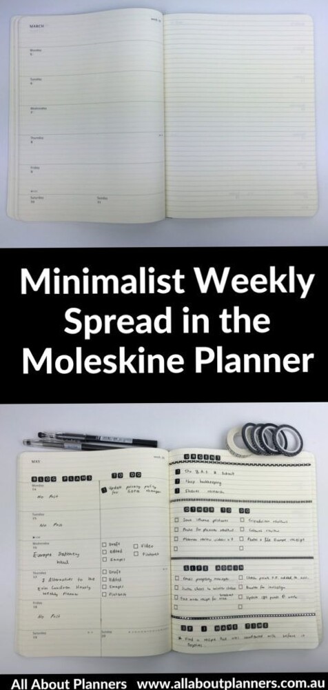 🕯️ 🎀 secret to staying productive: Minimalist Black & White Weekly Spread for Moleskine Planner