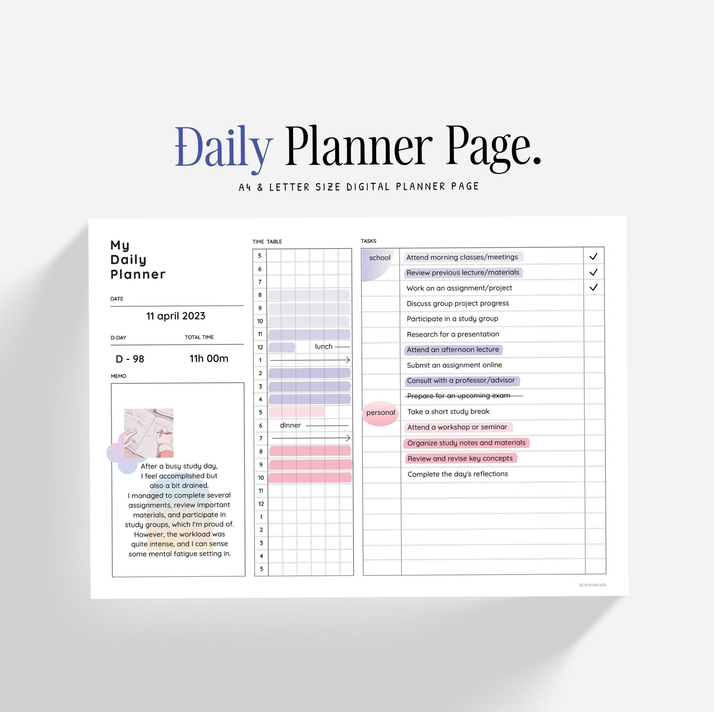 🤍 🤍 secret to staying productive: Daily Planner | 10-Min Study Plan | Digital & Printable | Track Study Time