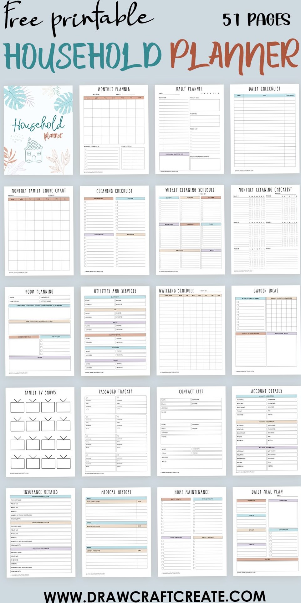 📌 📌 secret to staying productive: Free Printable Household Planner – 51 Pages