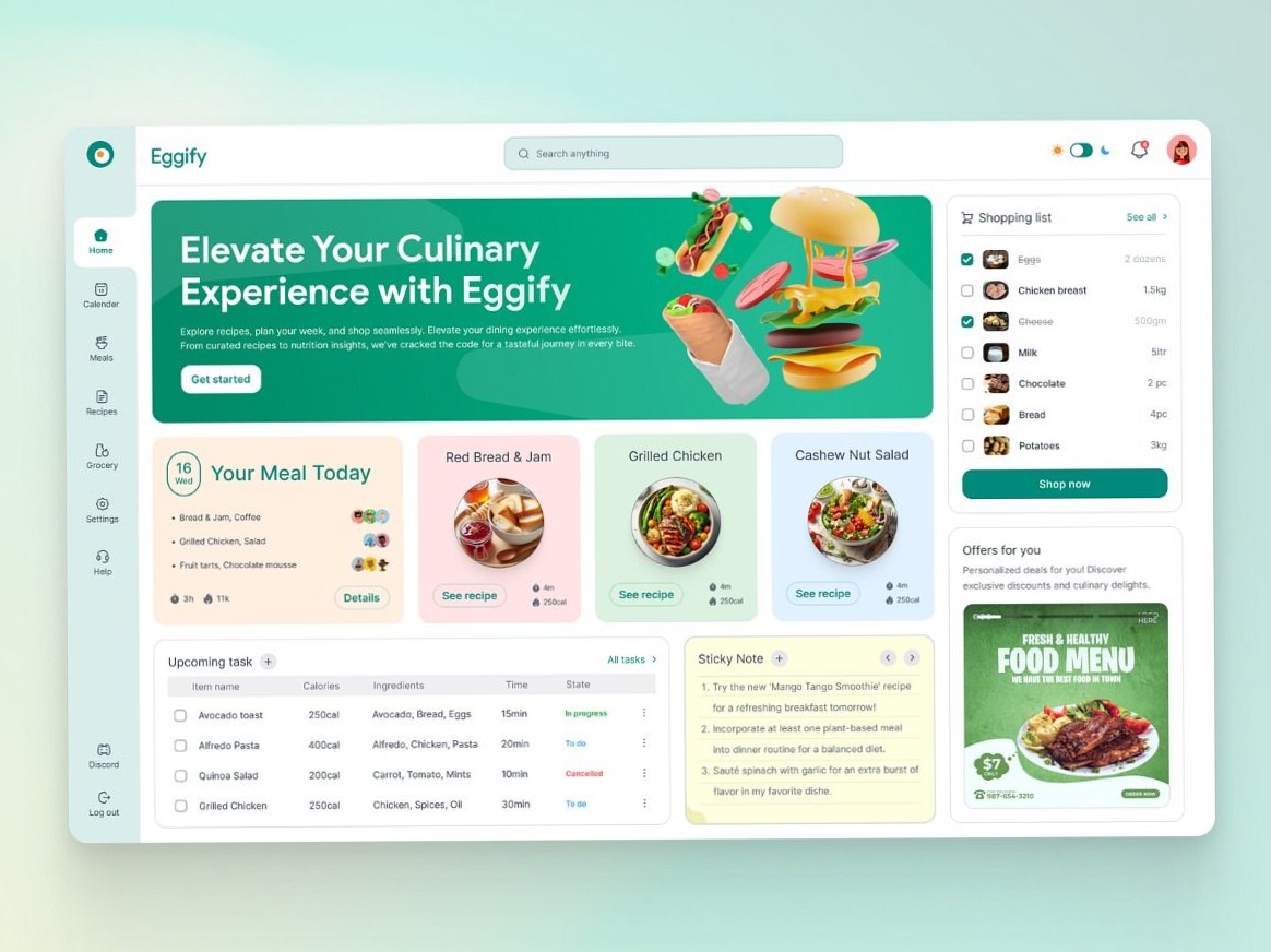 Smart Meal Planning Dashboard for SaaS & Designers — 👰 👰 pro digital dashboard
