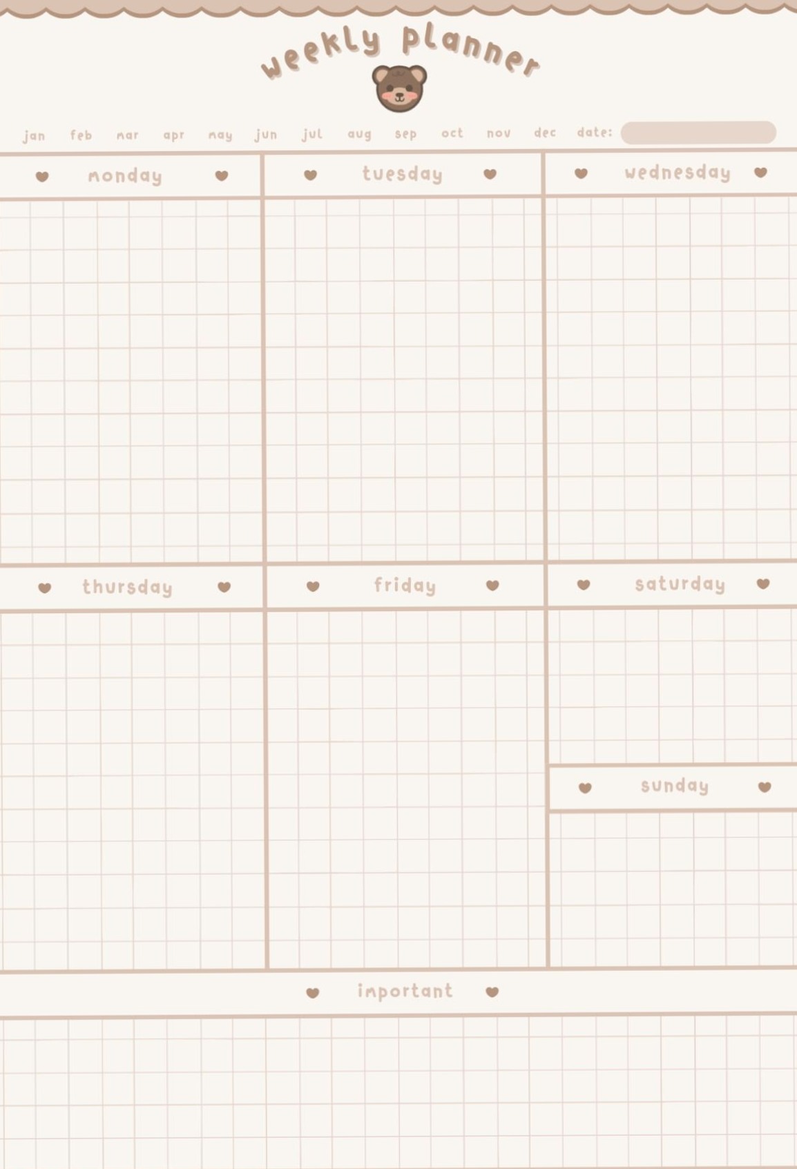 ✨ 🎀 stay inspired all year long: Cute Bear Weekly Planner 2024 | Cottagecore Kawaii Minimalist Notes