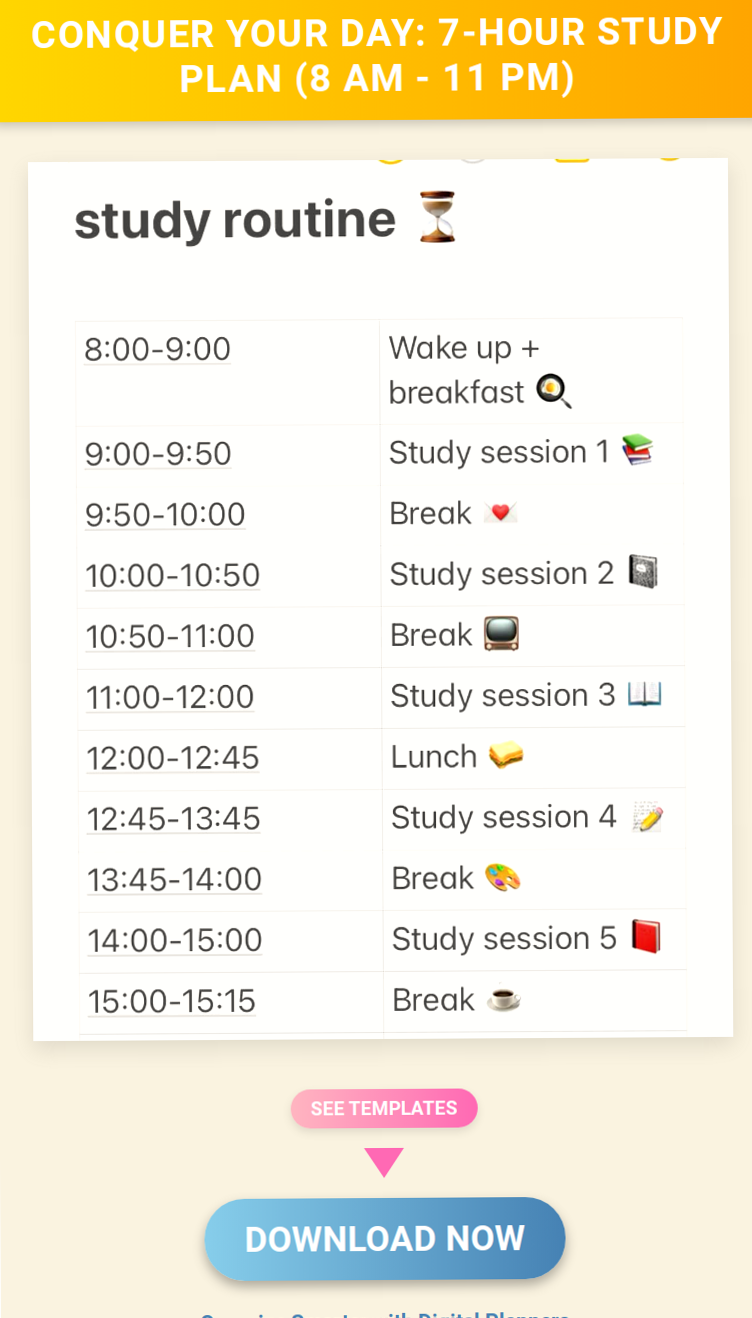 💍 🥂 stay inspired all year long: Conquer Your Day: 7-Hour Study Plan (8 AM — 11 PM)