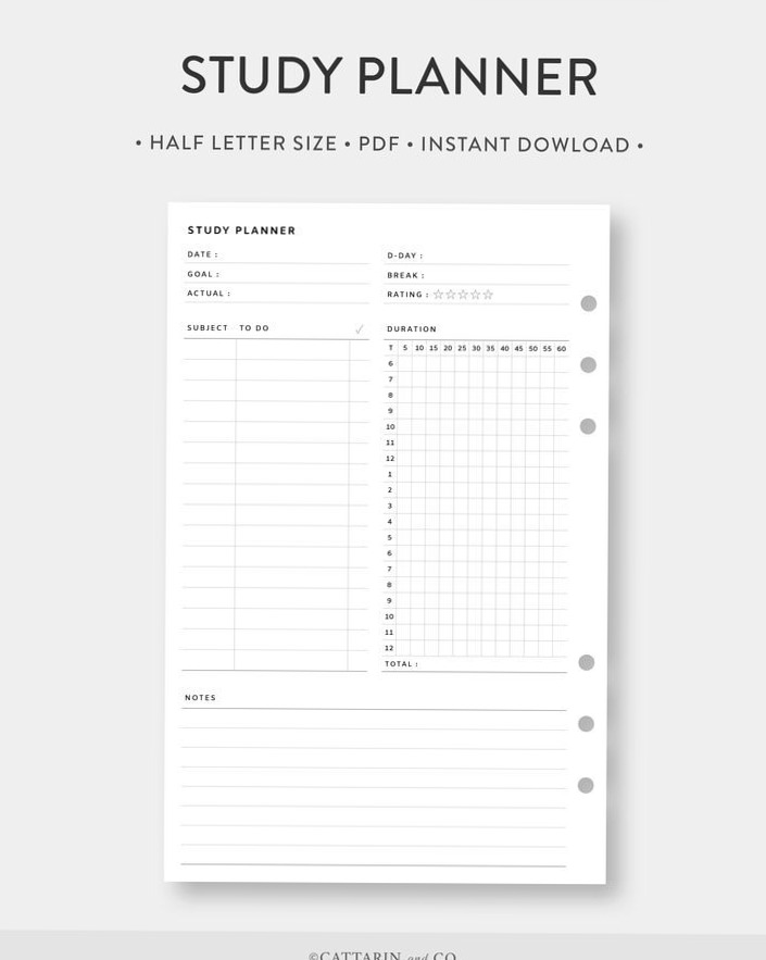 🖇️ 📊 stay inspired all year long: Half Letter Study Planner | Daily 5-Minute Session Template
