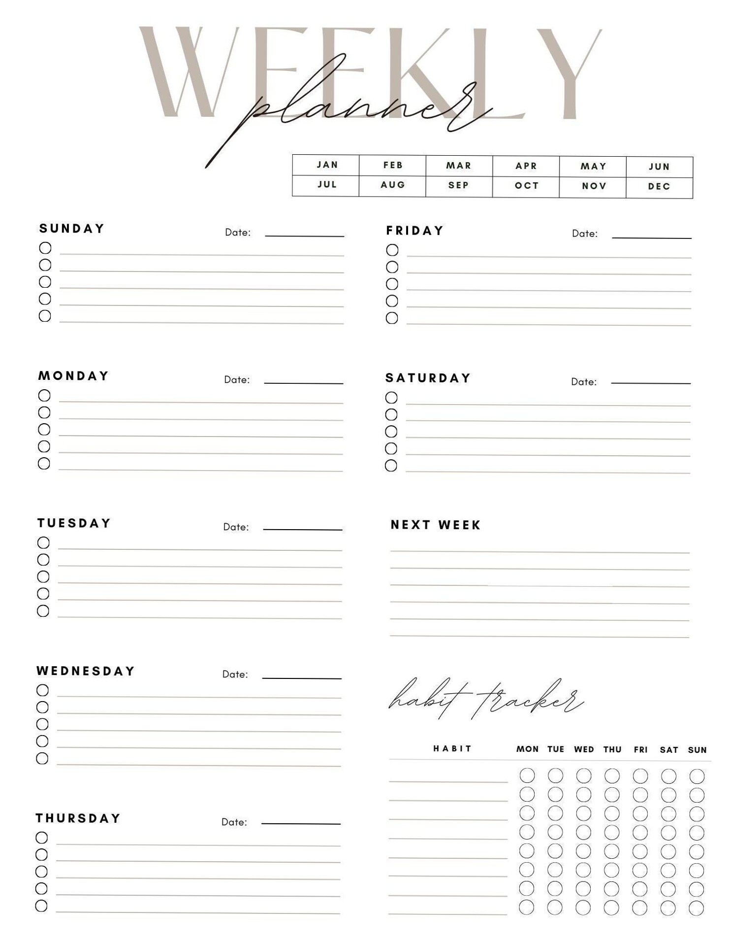 💌 🍰 Sunday Weekly Planner: Checklist & Habit Tracker | Happy Planner Squad | no-stress tracker