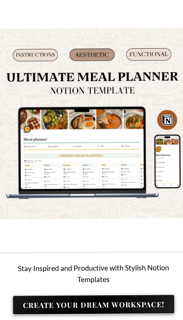 👰 💌 Ultimate Meal Planner: Free Notion Templates for Organized Meal Prep | only tool for life admin