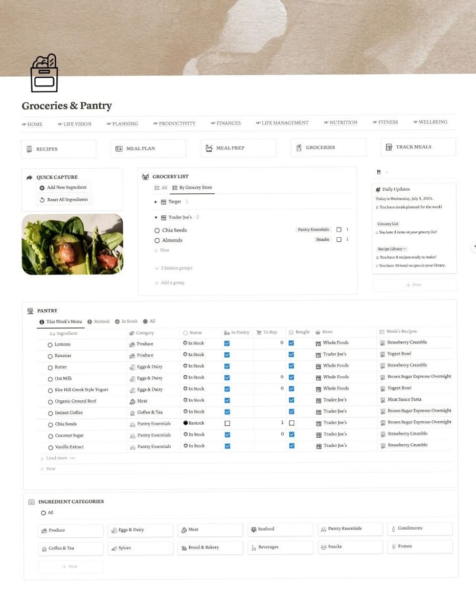 🕯️ ☁️ ultimate printable checklist: Meal Planner Notion Template: Master Meal Prep & Groceries