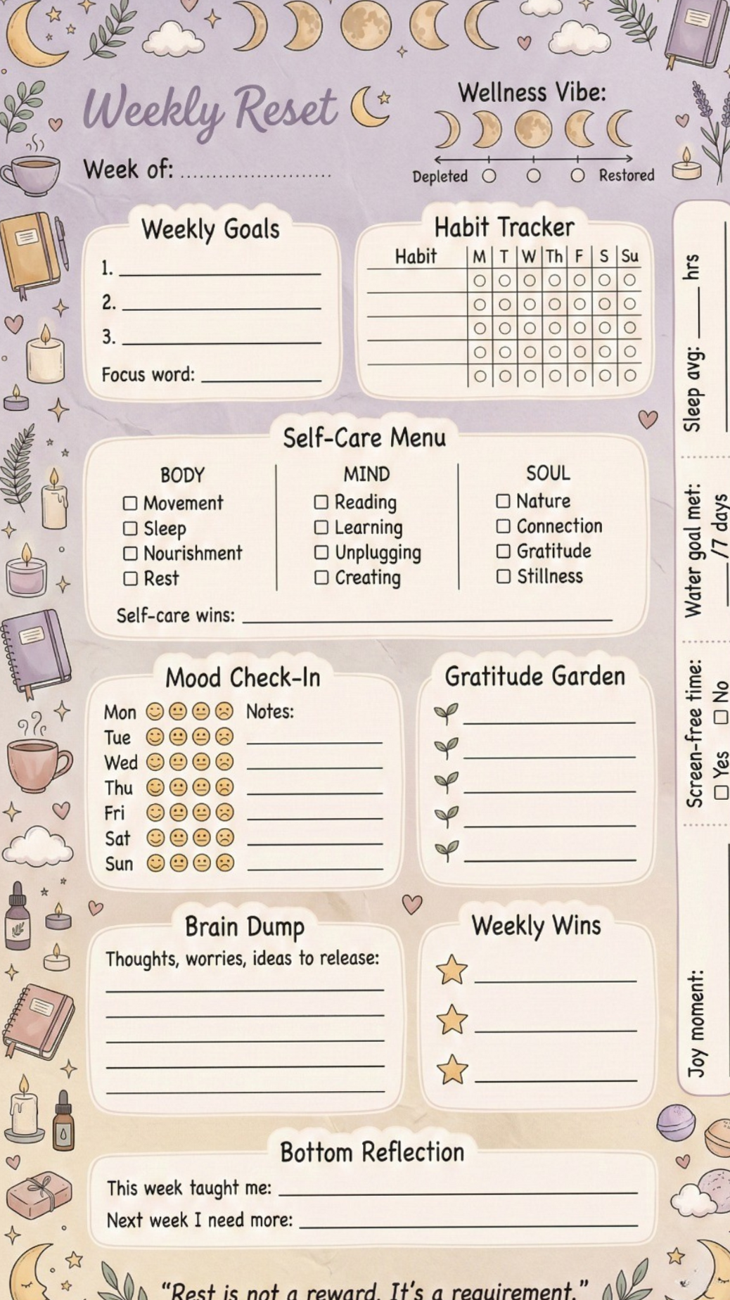 ☁️ 🕯️ ultimate printable checklist: Mindful Daily Planner + Gratitude Journal Template