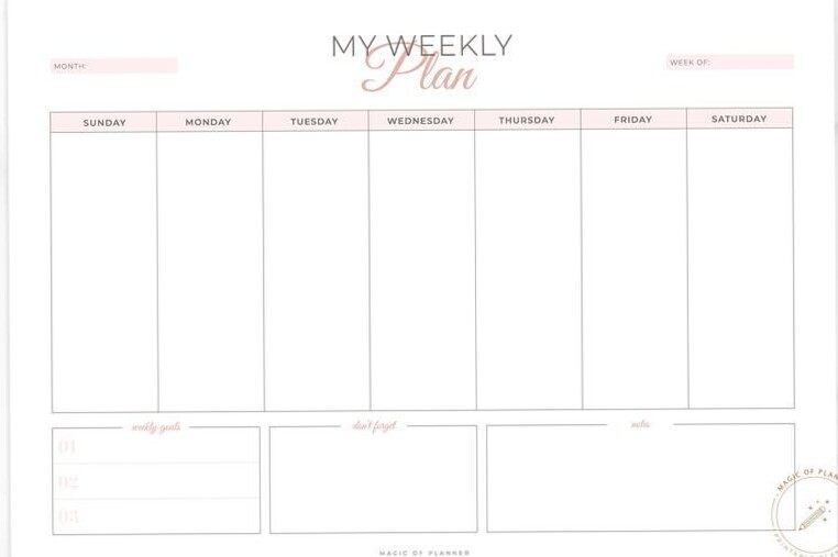 🖌️ 💎 Undated Weekly Desk Planner | Horizontal PDF | Sunday/Monday Start | romanticize your routine