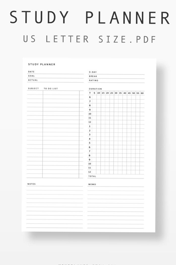 US Letter Study Planner | Daily Time Tracker & Journal Template — 📝 📅 no-stress tracker