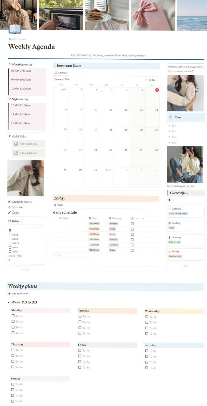 Weekly Agenda Template | Notion — Stella’s Ko-fi Shop — 🍰 🥂 pro digital dashboard
