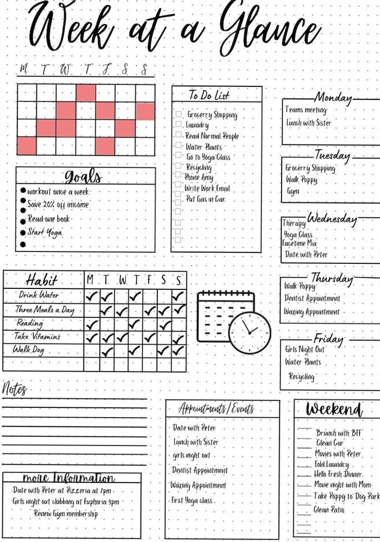 Weekly Goals Bullet Journal Layout for Effective Planning — 🌸 🥂 secret to staying productive