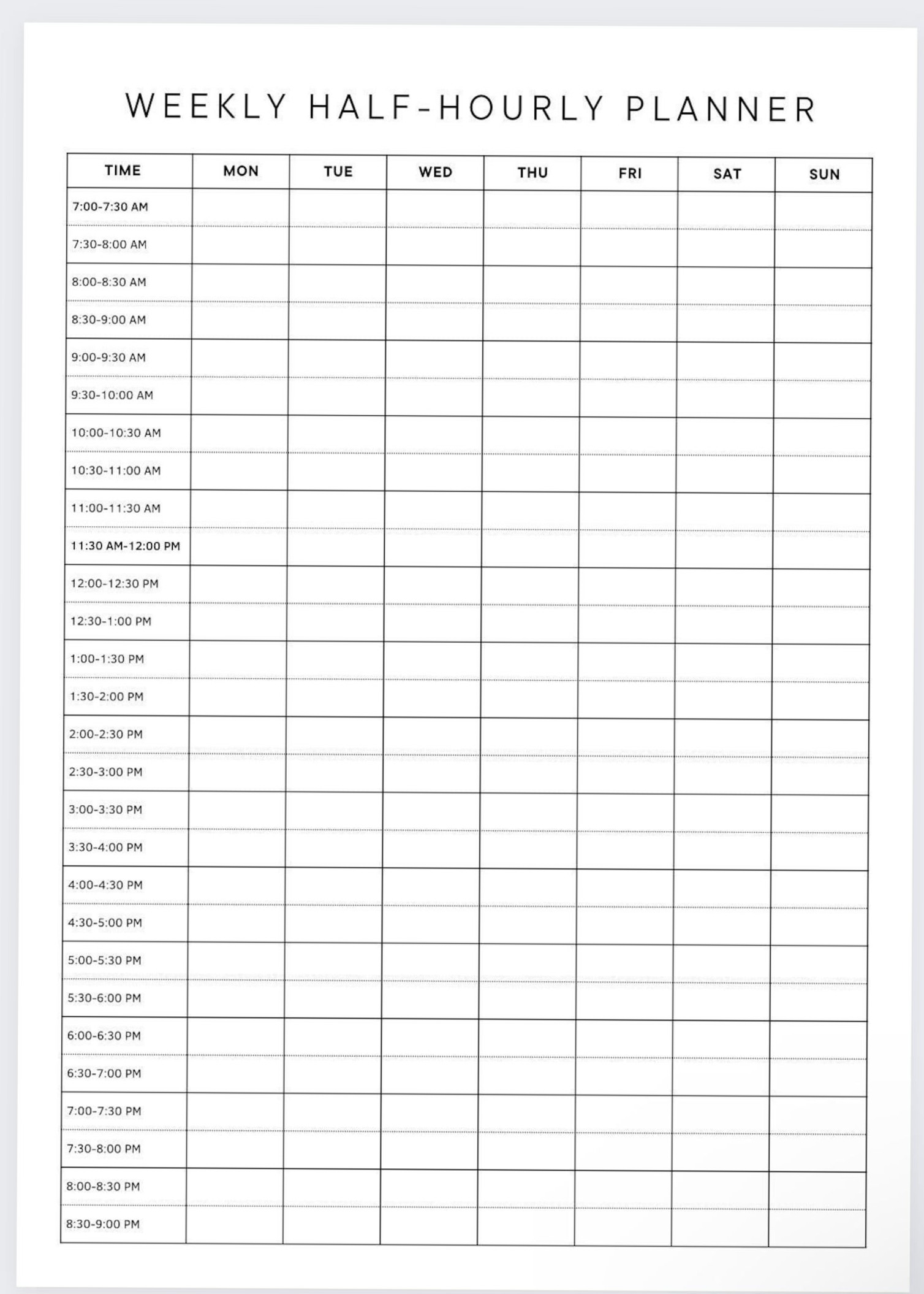 Weekly Half-Hour Planner Template | Printable & Editable — 💌 💌 romanticize your routine