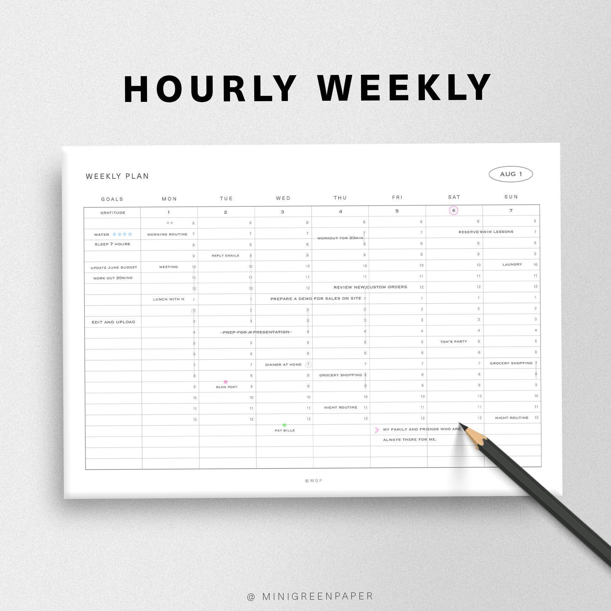 Weekly Hourly Schedule Planner — Minimal Notion Template Ideas — 🌸 🌸 pro digital dashboard