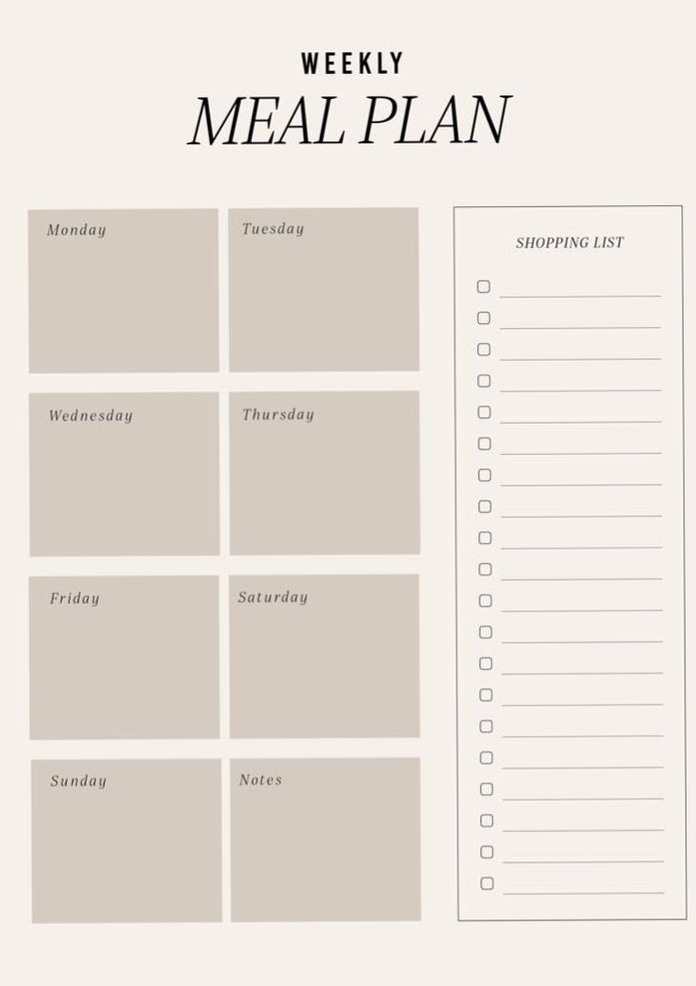 Weekly Meal Plan for Digital Design & Creative Planners — 🖇️ 📅 romanticize your routine