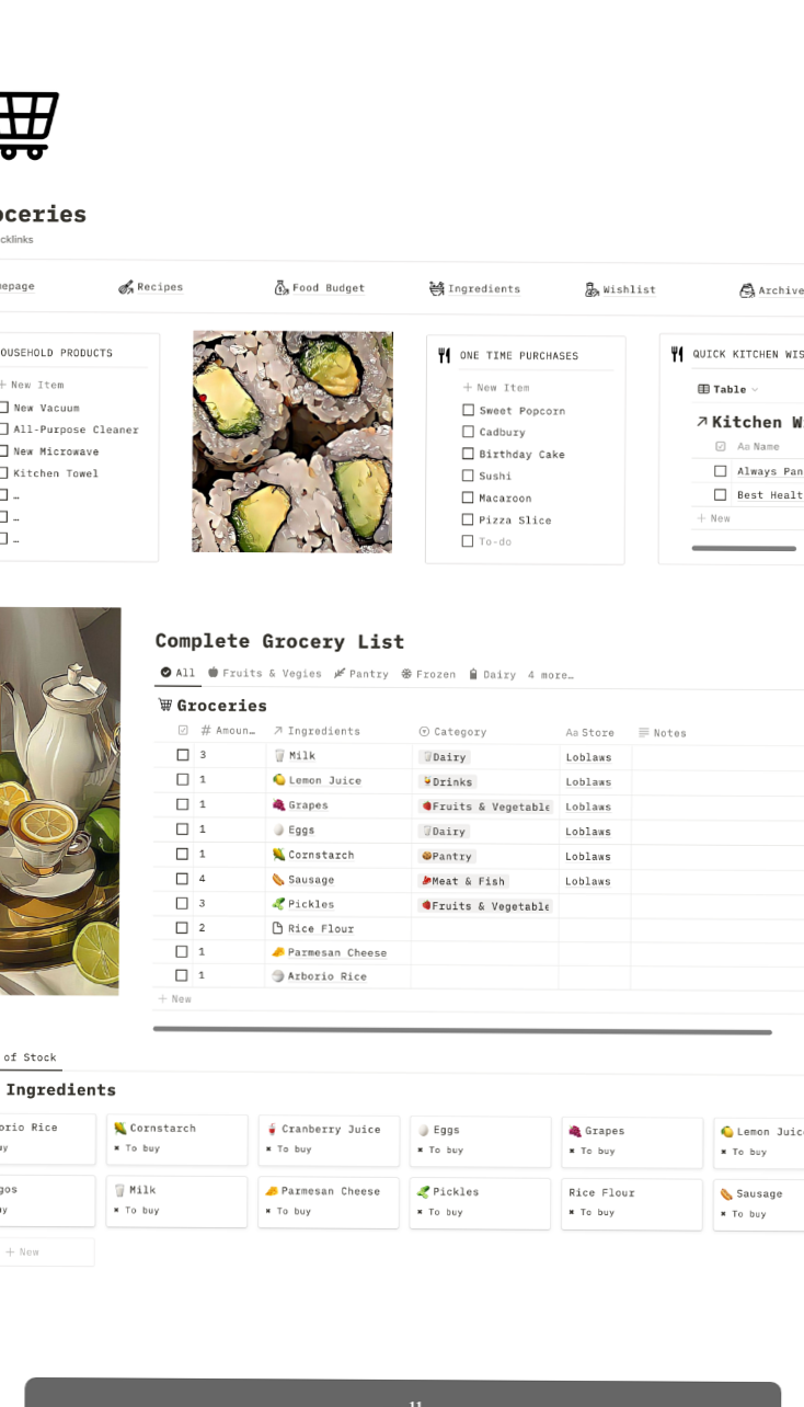Weekly Meal Planner & Grocery List Design — 🍰 🌸 pro digital dashboard