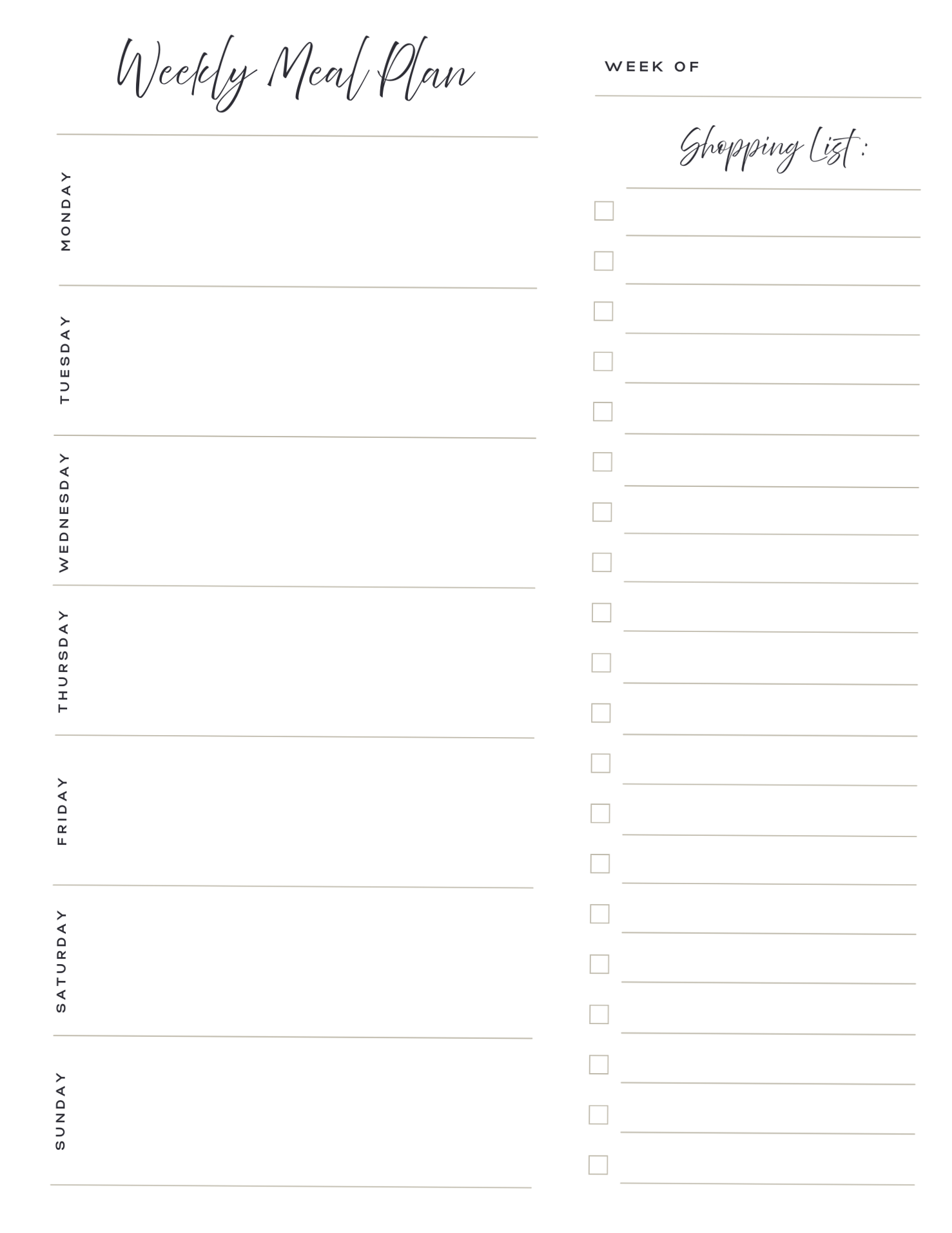 🤍 ✨ Weekly Meal Planner & Grocery List Digital Download | secret to staying productive