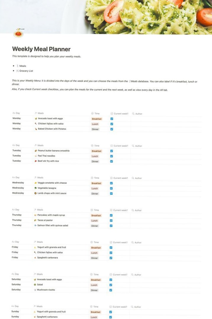 Weekly Meal Planner Template | Notion Design — 📊 📊 only tool for life admin
