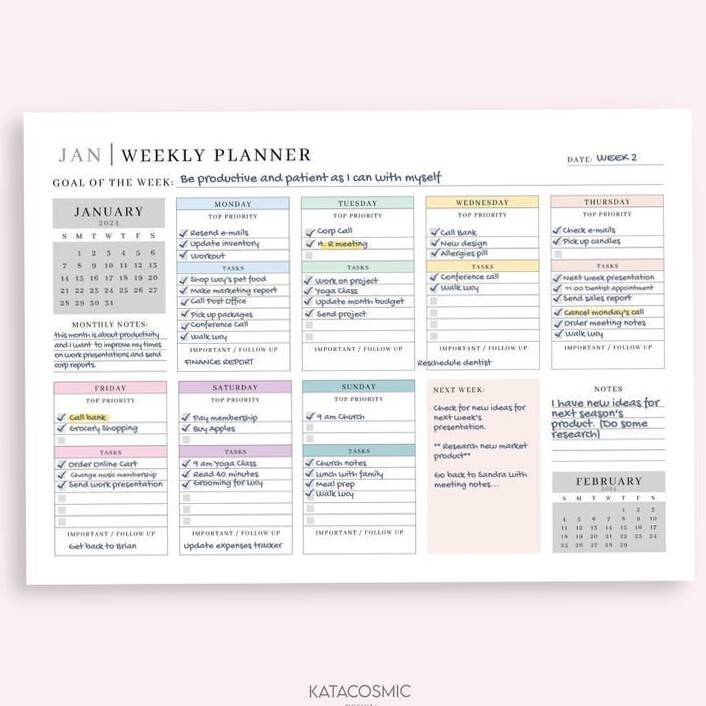 🌸 🍰 Weekly Planner Printable | Creative Time Management Tools | romanticize your routine