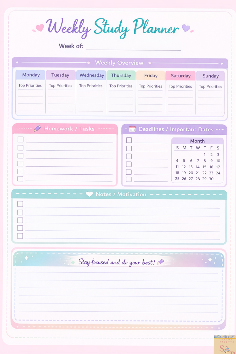 🌿 🕯️ Weekly Study Planner Printable (Free Download) | stay inspired all year long