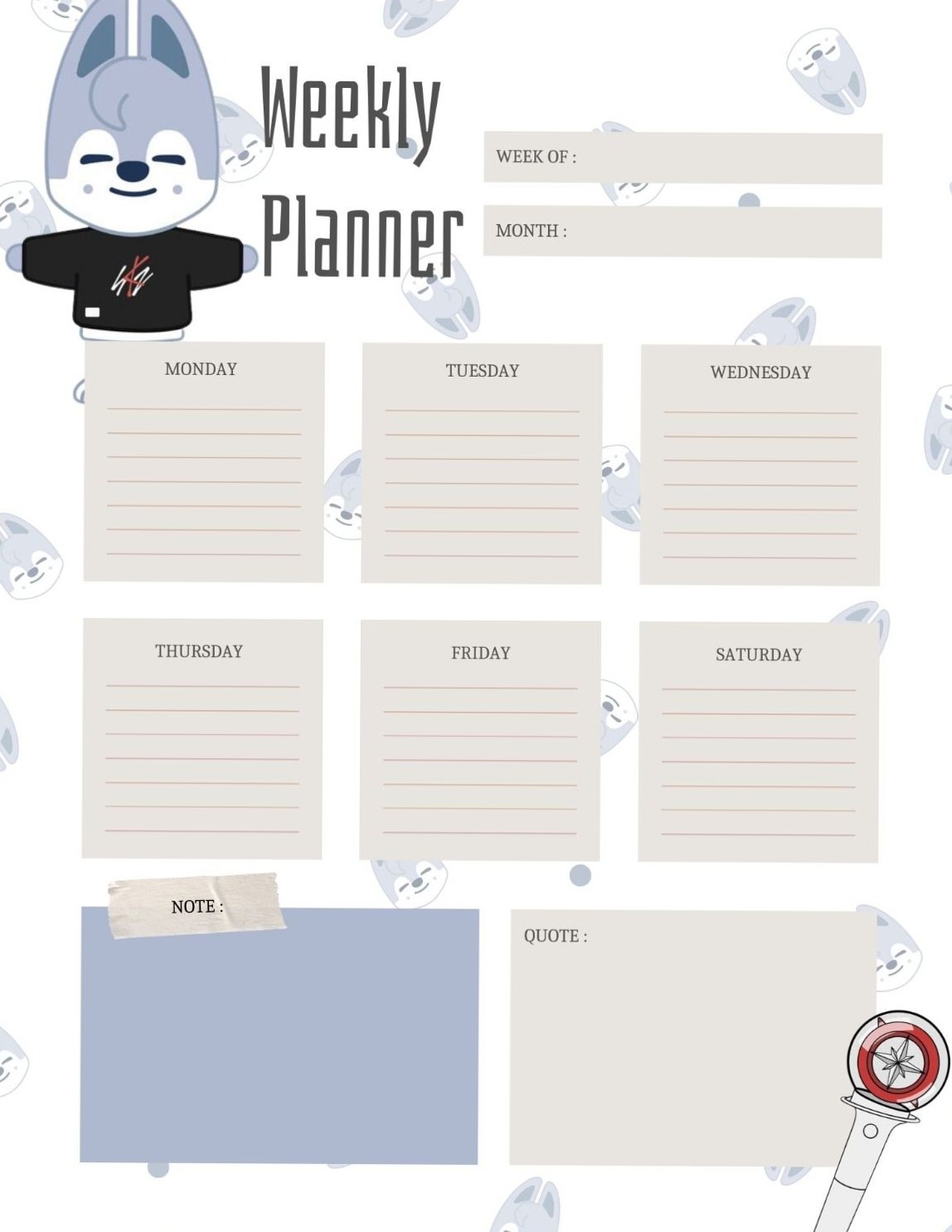 Wofl Chan Weekly Planner | Digital Design & Creative Assets — 🪄 🎨 romanticize your routine