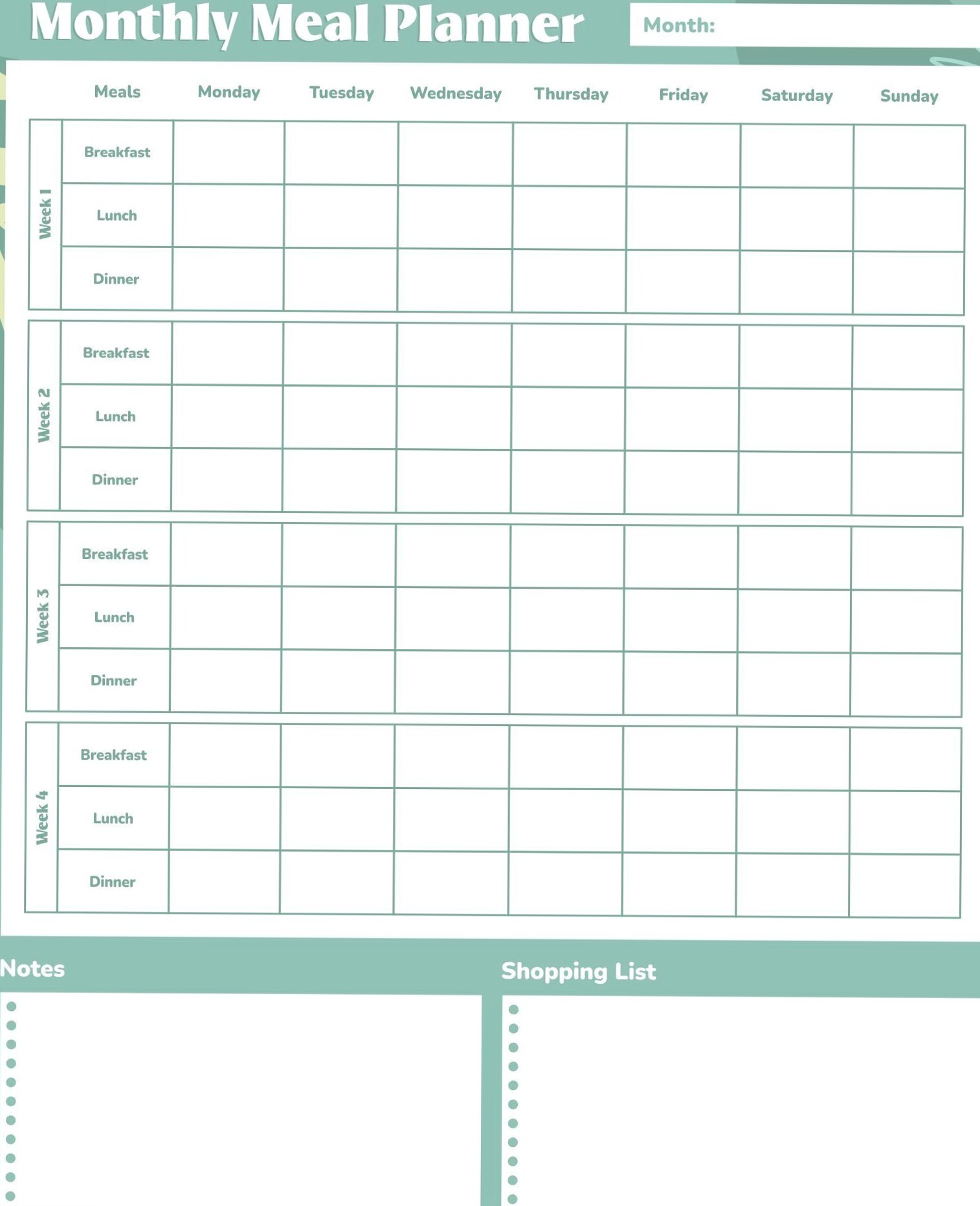 10 Free PDF Meal Planning Templates — 🕯️ ☁️ romanticize your routine