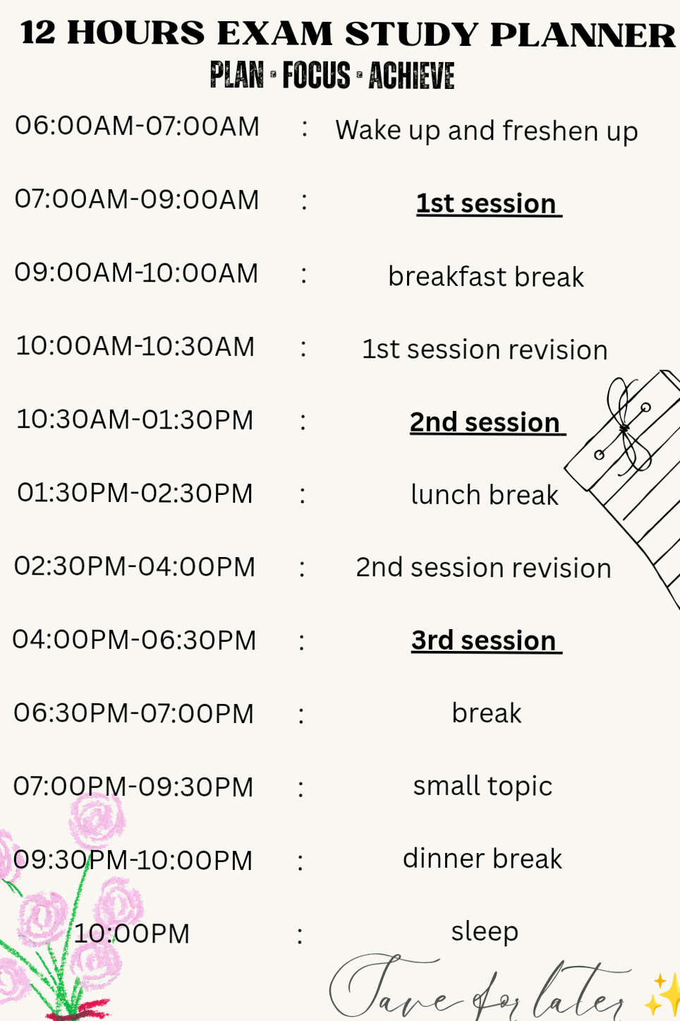 12-Hour Exam Planner | Daily Study Routine Design — 🌸 💌 romanticize your routine