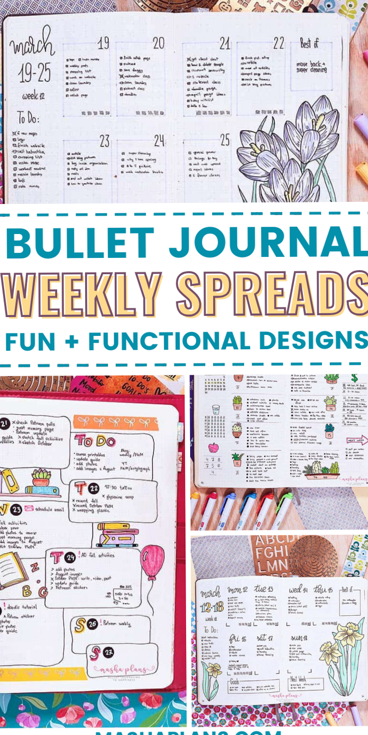 💌 🥂 13 Creative Weekly Spread Layouts for Bullet Journal Design | stay inspired all year long