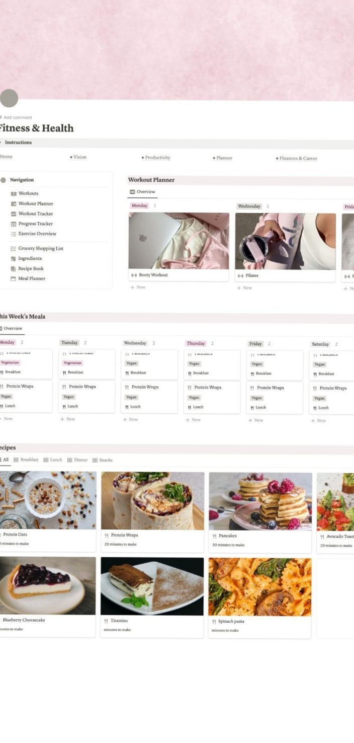 💌 👰 2024 Fitness Tracker: Meal Plan & Workouts in Notion | seamless organization hack