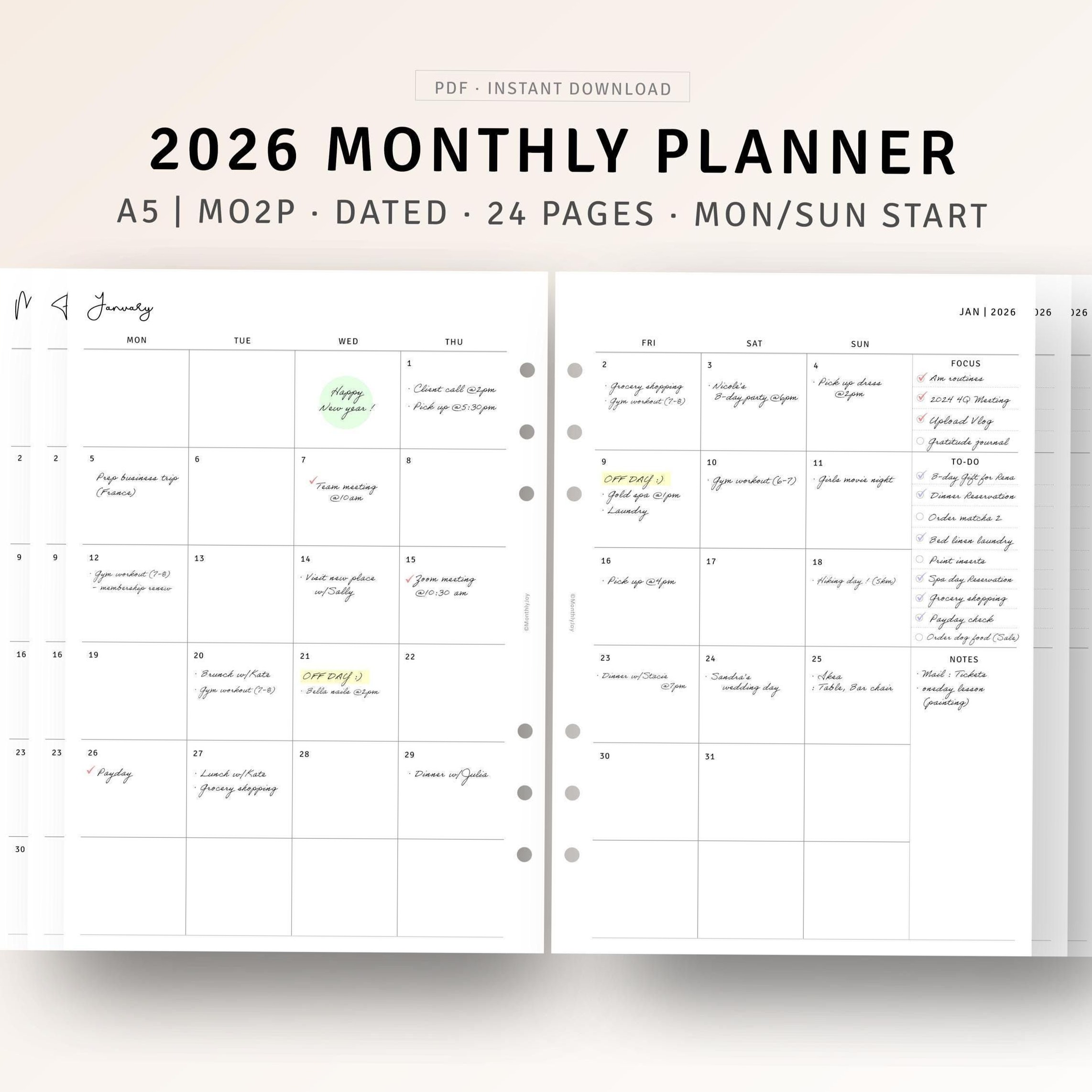 2026 A5 Monthly Planner PDF — Minimalist Calendar Layouts — 🪄 💎 dream life manifestation