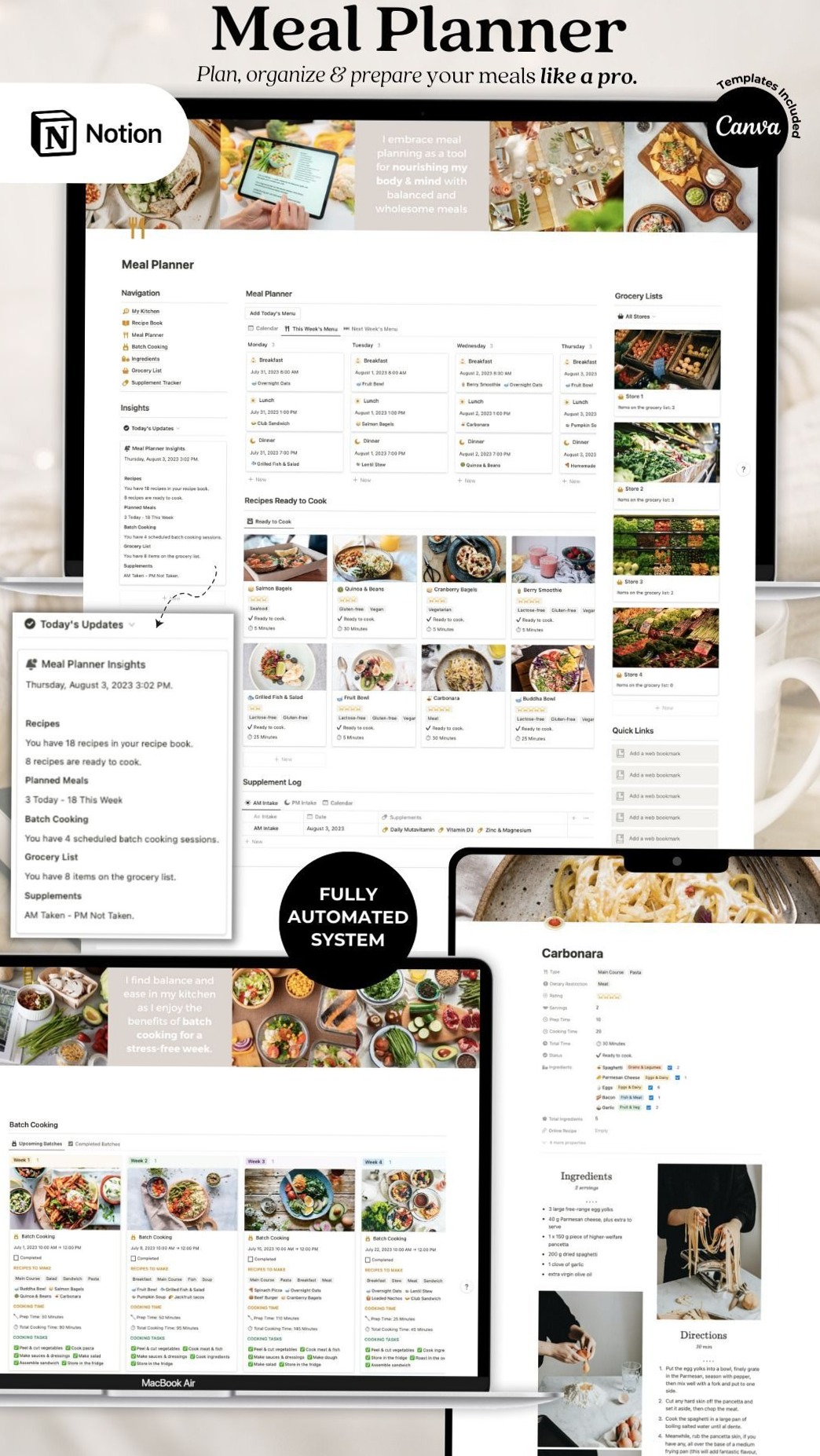 💎 🎨 2026 efficiency hack: Digital Meal Planner Notion Template | Recipes, Batch Cooking & Grocery Lists