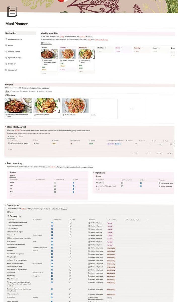 📁 🖇️ 2026 efficiency hack: NOTION MEAL PLANNER Template with Auto Fill Grocery List, Ingredients Inventory 1097
