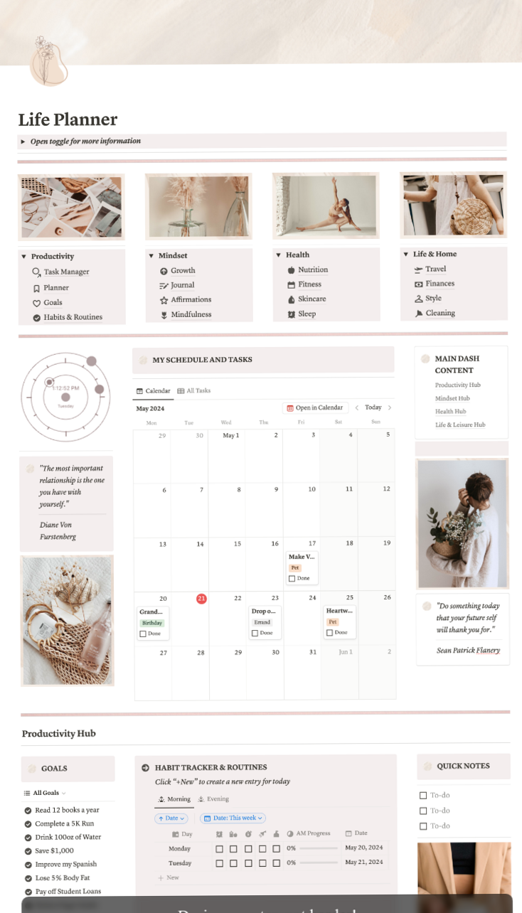 🌸 💌 2026 efficiency hack: That Girl Planner Notion Template | 12 Month Aesthetic Life Planner