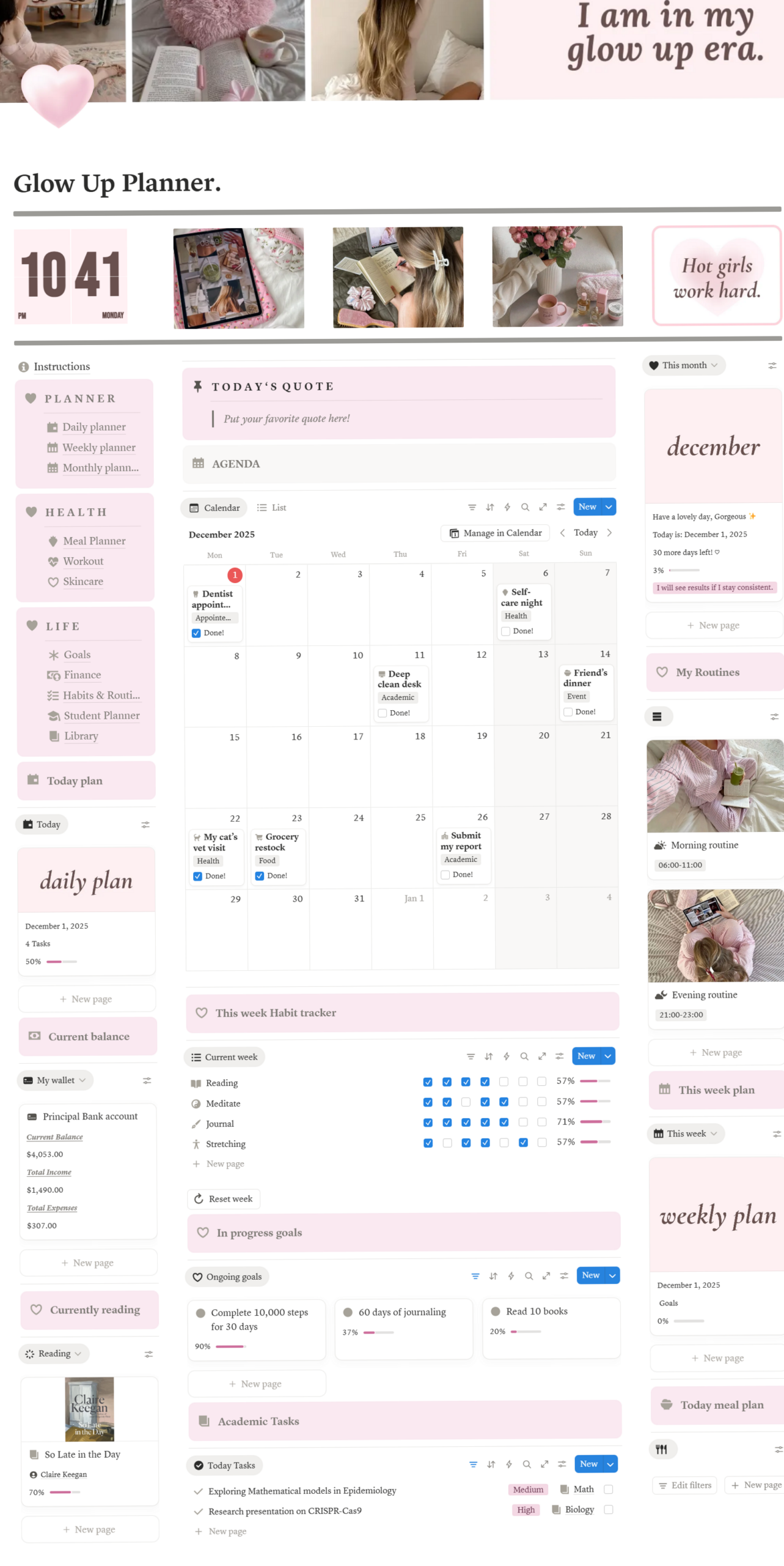 2026 Glow Up Planner | Aesthetic Notion Template for That Girl Era — 💌 💌 only tool for life admin