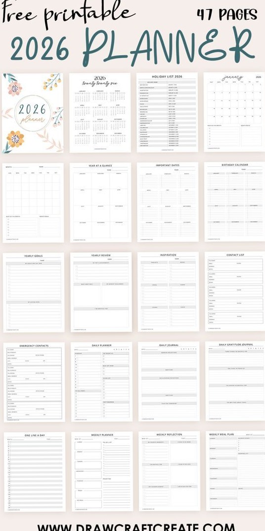 2026 Planner Free Printable – 47 Stunning Pages — 💎 💎 stay inspired all year long