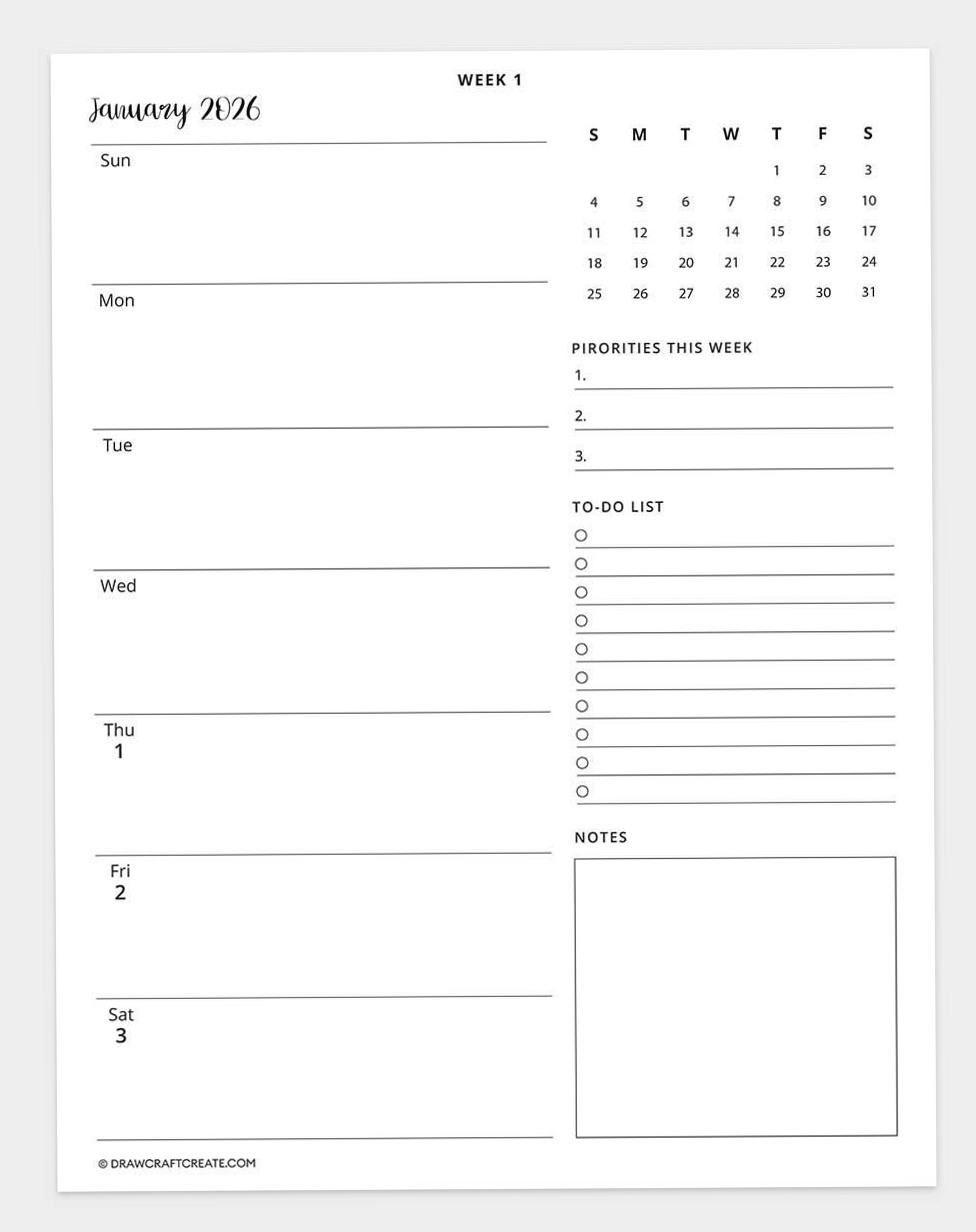 2026 Weekly Calendar Printable Free — 🌿 🤍 romanticize your routine