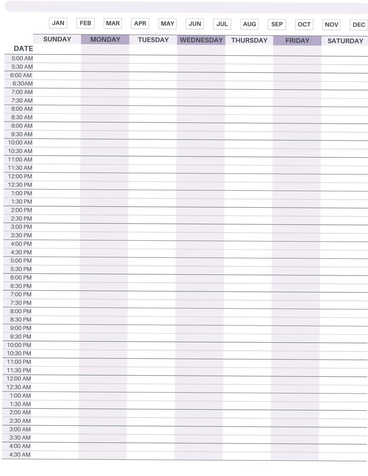 24-Hour Weekly Planner Free Printable — 💎 💎 dream life manifestation