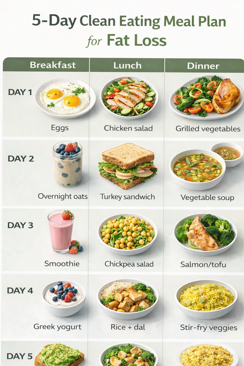 5-Day Clean Eating Meal Plan for Fat Loss | Healthy Diet Routine — 💌 👰 dream life manifestation