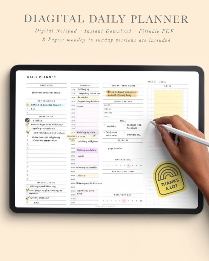 7-Day Digital Planner for Work & Life — Fillable PDF for iPad & Tablet — 📅 📁 romanticize your routine
