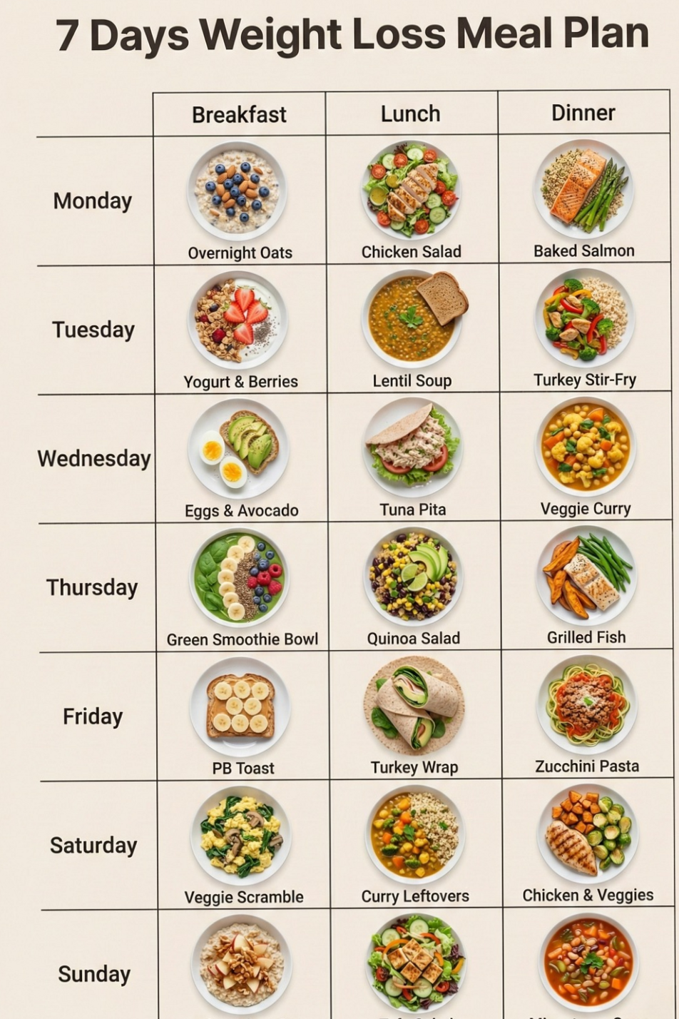 ☁️ 🤍 7-Day Weight Loss Meal Plan | Daily Eating Guide for Weight Loss | romanticize your routine