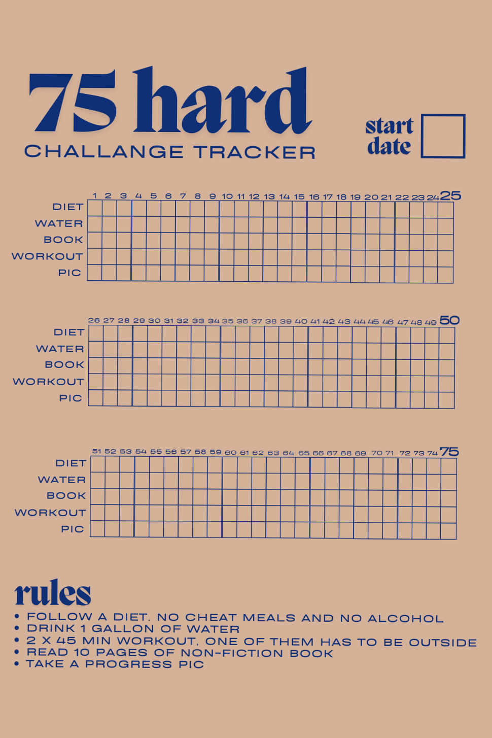 💎 🎨 75Hard Challenge Planner — Pink Blue Theme Start Date Guide | secret to staying productive